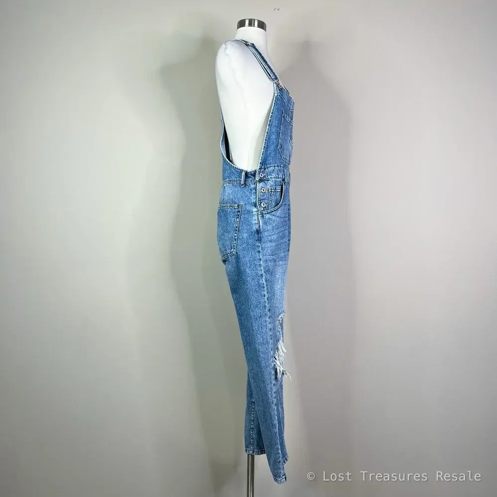 Free People | We The Free Distressed Baggy Denim Light Wash Blue Jean Overalls